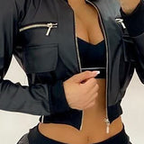 Zipper Front Short Jacket Pocket