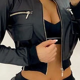 Zipper Front Short Jacket Pocket