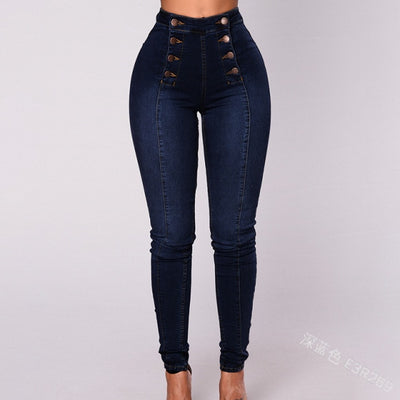 Skinny double-breasted High Waist Pencil Fit Stretch