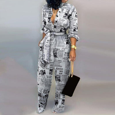 Black and White Jumpsuit for Women Button up Romper New Fashion With Pockets Tie up One-piece Pants loose 2021