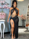 Mesh See-through Drill Sleeveless Dress with  Briefs