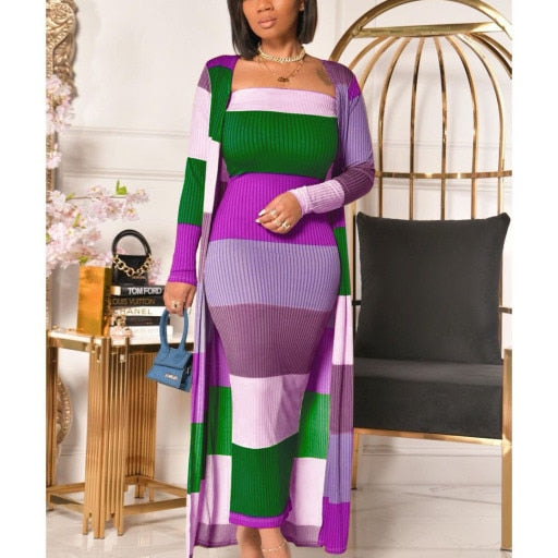 Solid Tube Dress With Longline Coat Two Piece Set Casual Daily Outfits