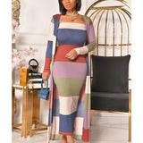Solid Tube Dress With Longline Coat Two Piece Set Casual Daily Outfits