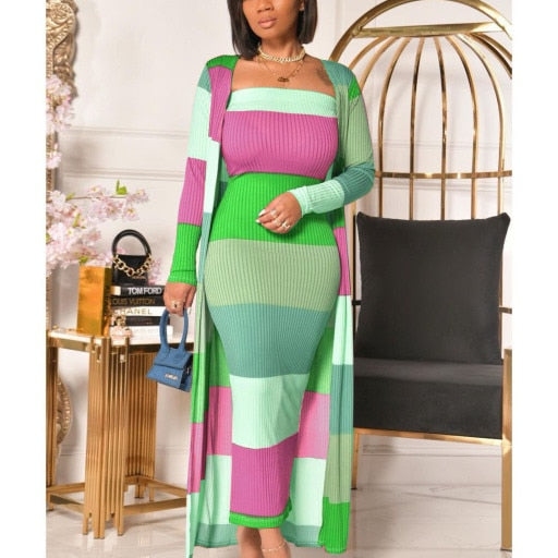 Solid Tube Dress With Longline Coat Two Piece Set Casual Daily Outfits