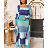 Solid Tube Dress With Longline Coat Two Piece Set Casual Daily Outfits