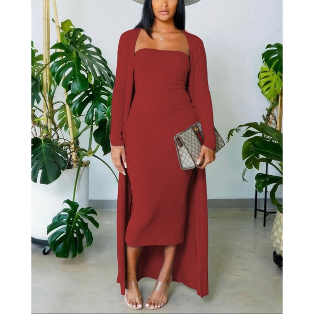 two piece set full sleeve robe and skinny long pants autumn office
