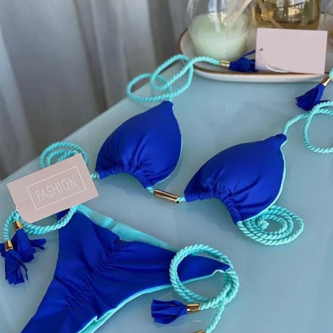 Blue Color  Two Piece Bikinis