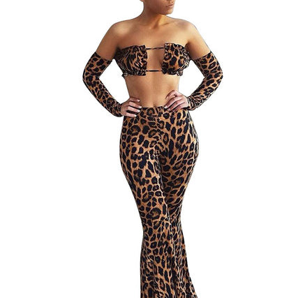 Leopard Tops and Pants Wide Leg Suits