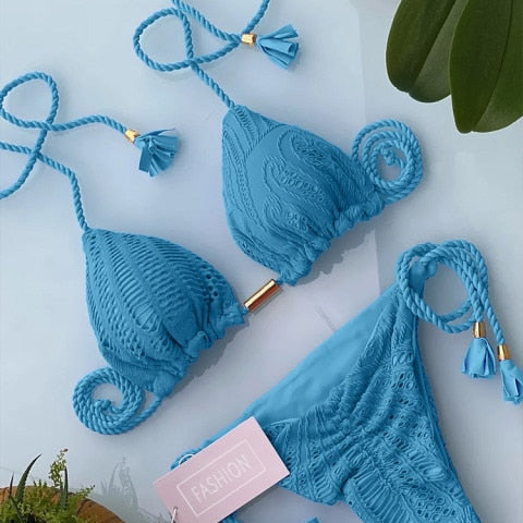 Blue Color  Two Piece Bikinis