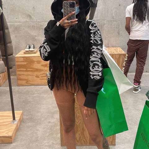 Winter Letter Printed Zip Up Hoodie