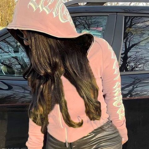 Winter Letter Printed Zip Up Hoodie