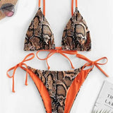 Snake Print Bikin Women Lace Up Thong Swimsuit Girl Bathing Suit Swim