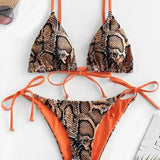 Snake Print Bikin Women Lace Up Thong Swimsuit Girl Bathing Suit Swim