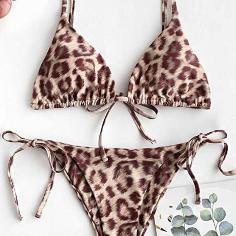 Snake Print Bikin Women Lace Up Thong Swimsuit Girl Bathing Suit Swim