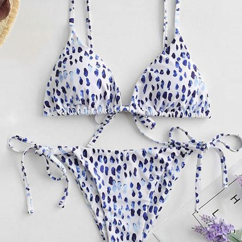 Snake Print Bikin Women Lace Up Thong Swimsuit Girl Bathing Suit Swim