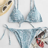 Snake Print Bikin Women Lace Up Thong Swimsuit Girl Bathing Suit Swim